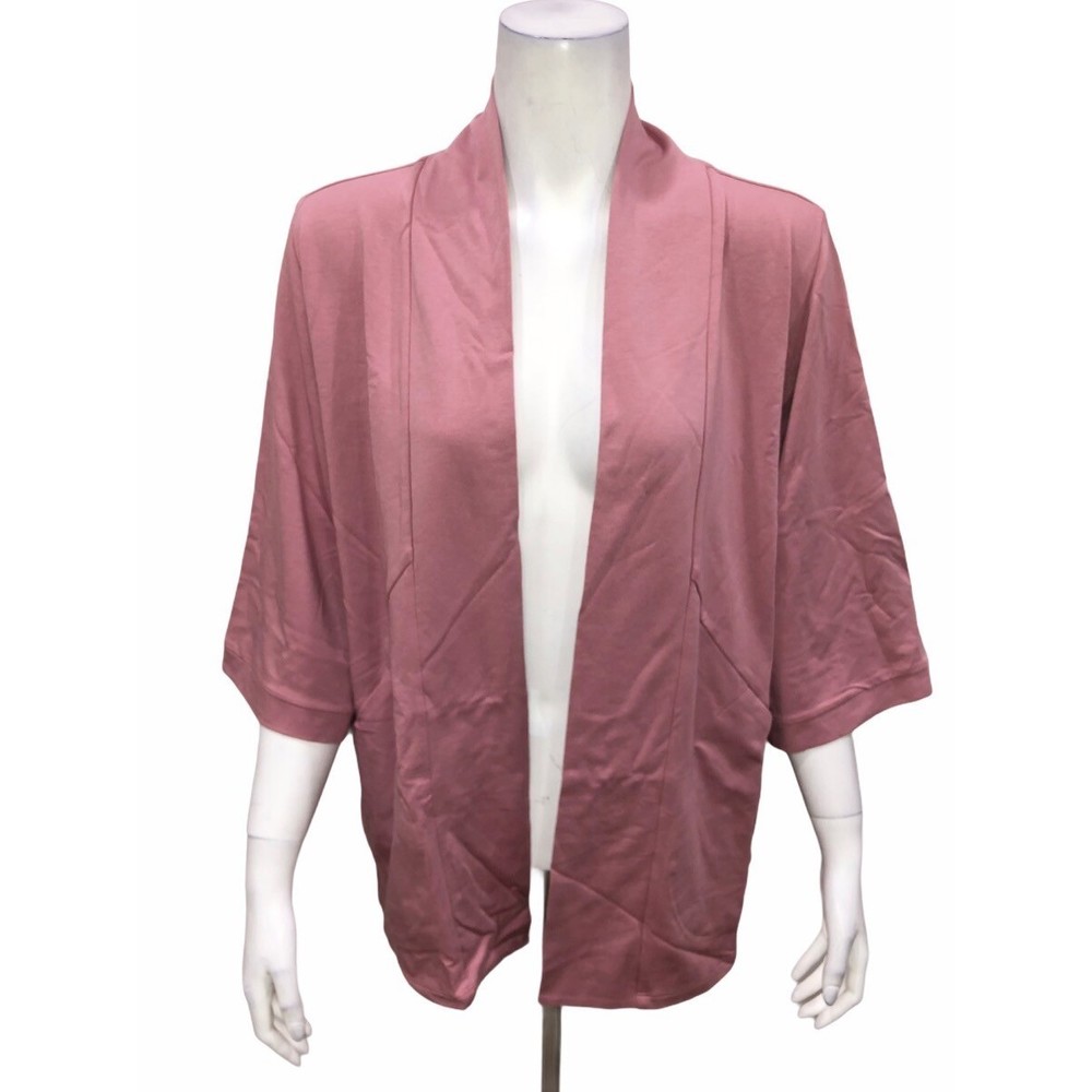 AnyBody Loungewear Women's French Terry Open Front Topper Mauve Large Size